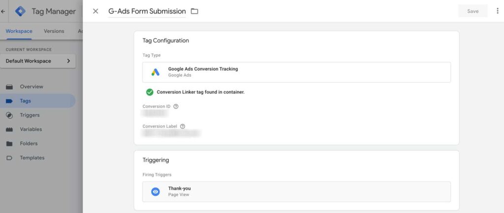 Google tag manager setup for Google Ads conversions