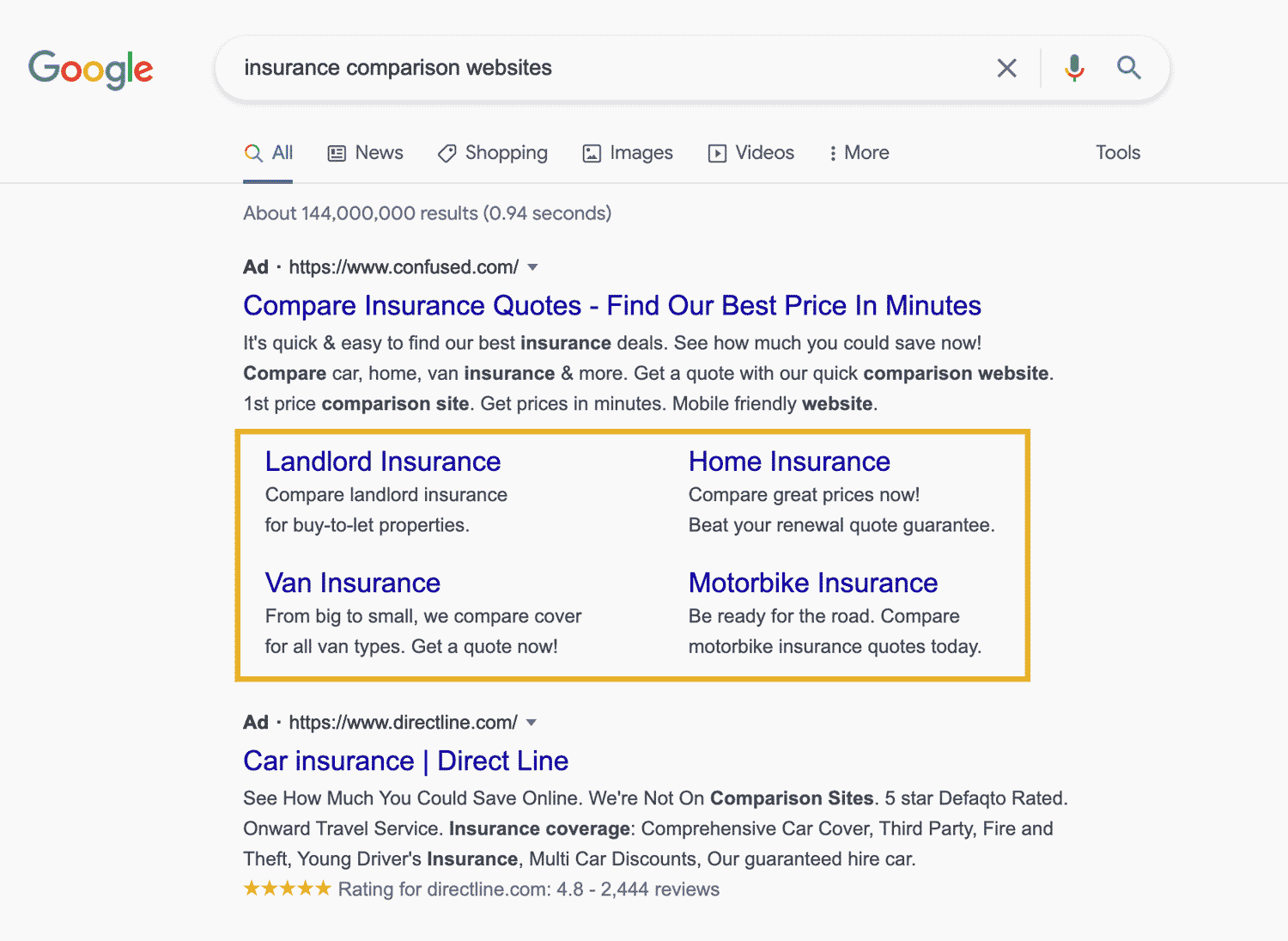 Sitelink ad extension taking up space in the SERP