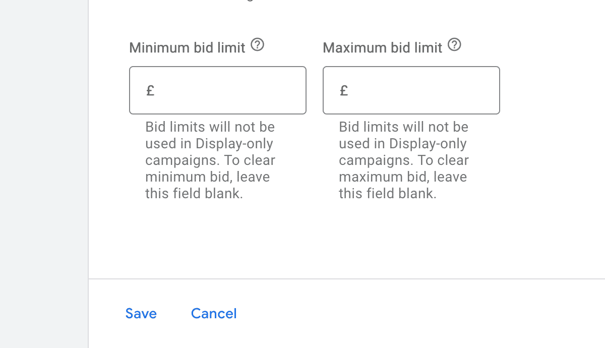 Maximum bid limits for target CPA or target ROAS, Google Ads