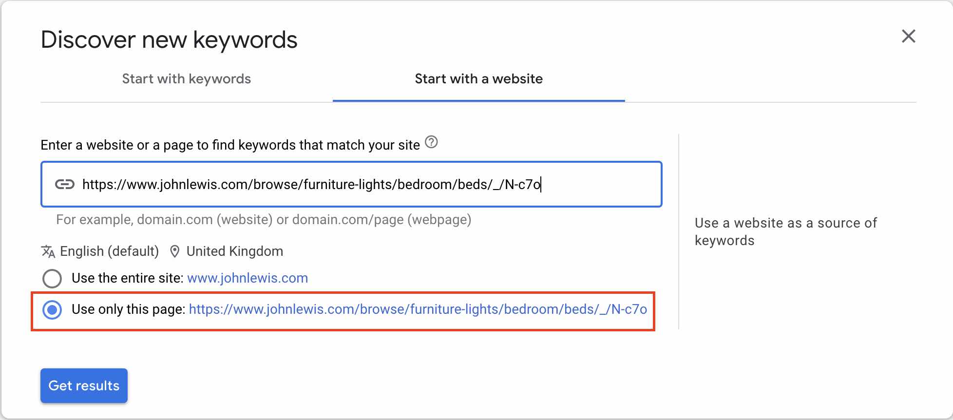 Check if Google understands your landing page with Google Ads' keyword tool.