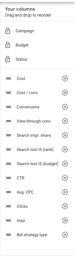 Choosing the best columns to view in Google Ads